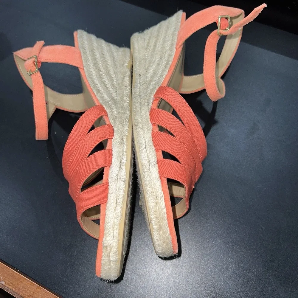 Talbots Orange Elastic Strap Wedge Open Toe Espadrille Sandal 9
